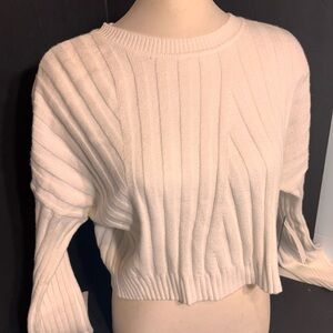 NWT Design Lab Cropped Oversize Soft White Viscose mix Ribbed Sweater XL stretch